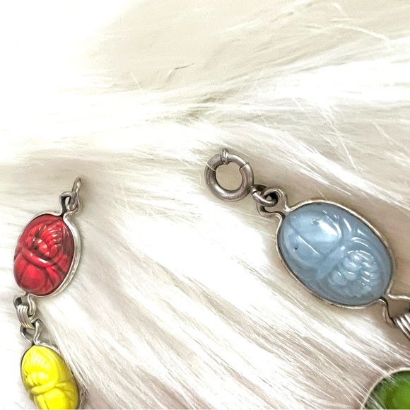 Vintage Scarab Egyptian themed beetle Sterling Silver bracelet - Picture 11 of 14